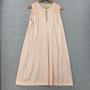 Vintage Gossard Artemis Nightgown Womens Large Pink Smocked Sleeveless Lace Trim